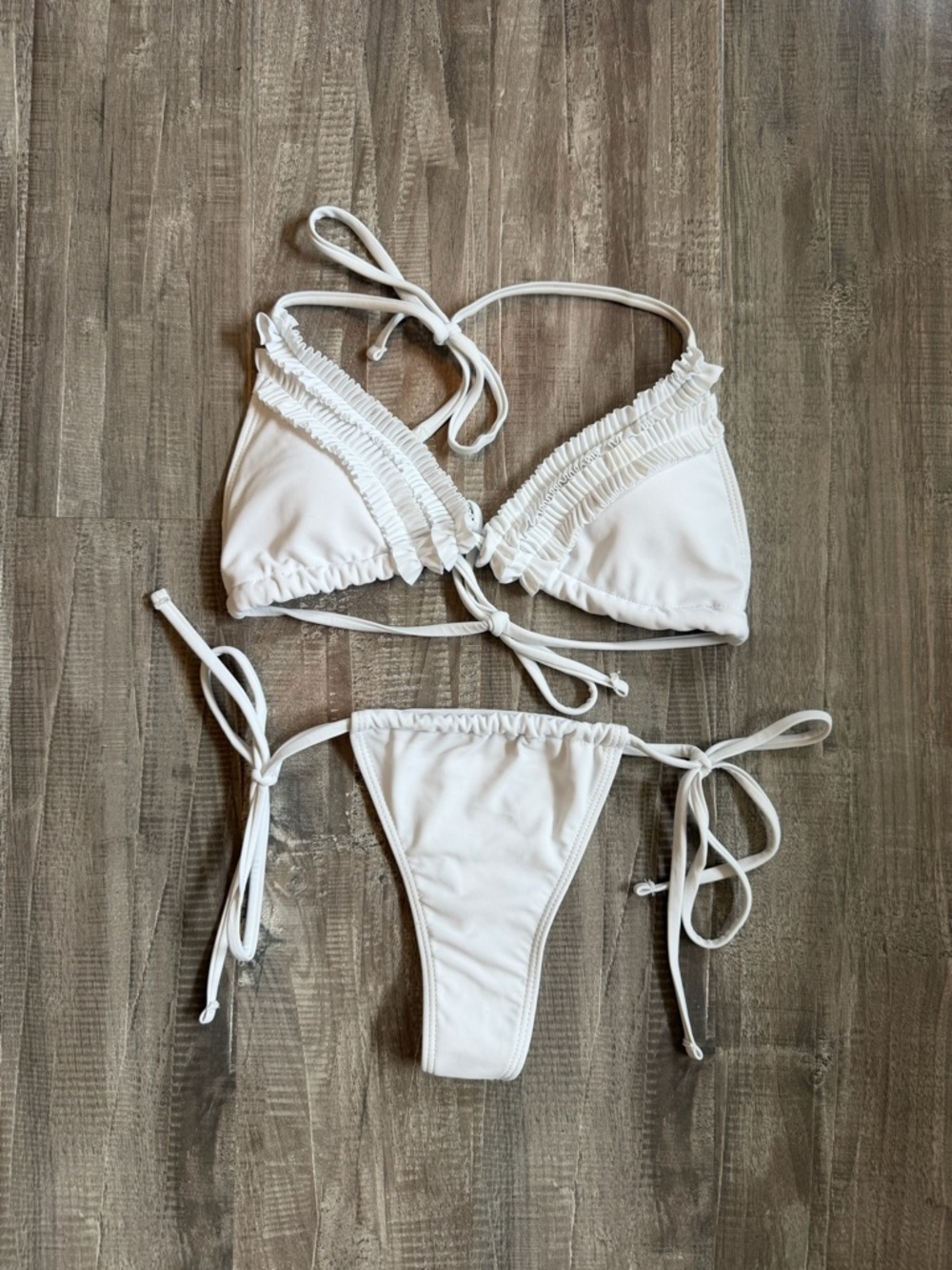SHEIN White Ruffle Triangle Tie-Side Bikini